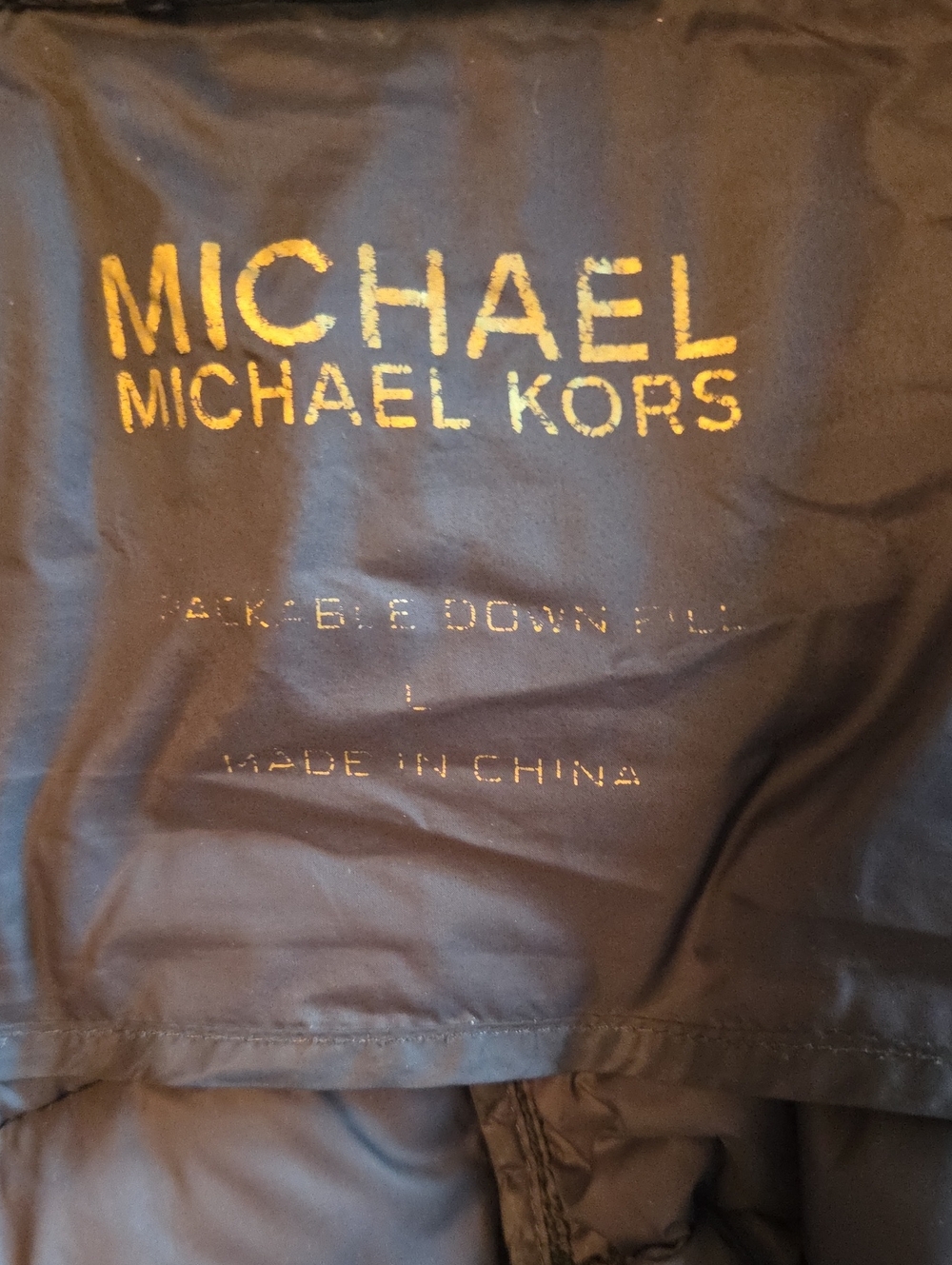 Michael Kors Long Lightweight Black Puffer Jacket with Gold Logo